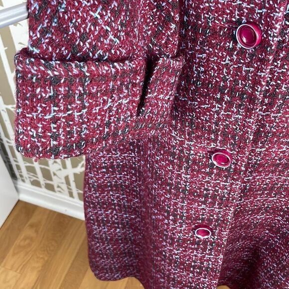 Vtg 60s Maroon, Light Blue & Black Tweed Plaid Coat - UNIQUE - Picture 5 of 9